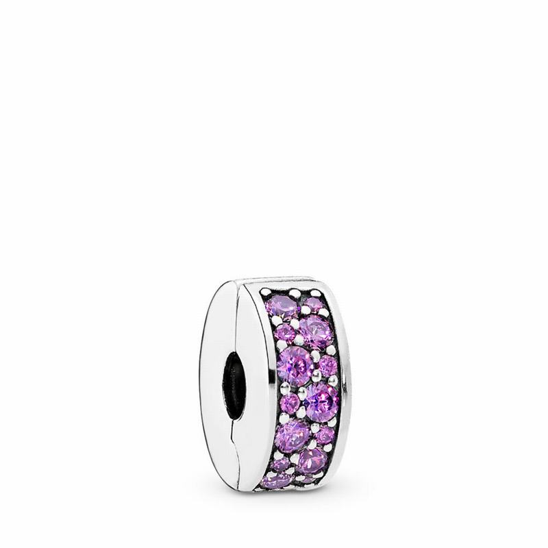 Pandora Shining Elegance Clip Charm Ireland - Sterling Silver/Silicone/Purple/Cubic Zirconia - 09381